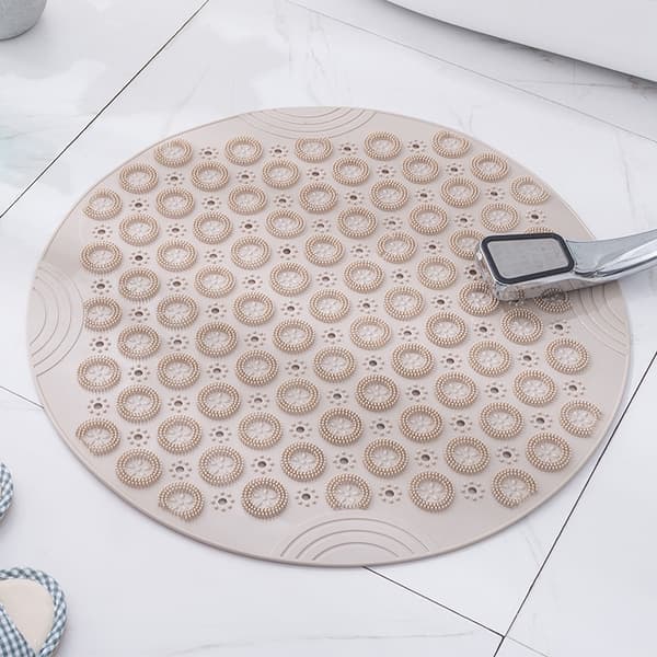 Halkfri badrumsmatta, TPE duschmatta med dräneringshål, 30 cm rund Vit White
