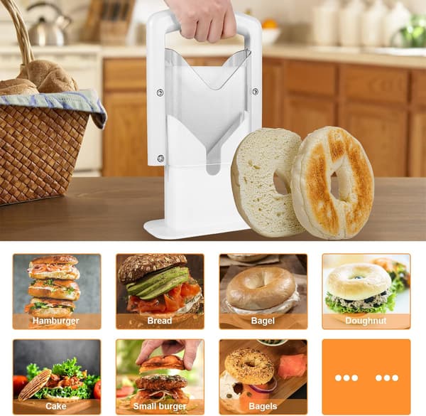 Kitchen Craft bagel-kutter og -deler, bagel-kutter med sikkerhetshåndtak, rustfritt stål