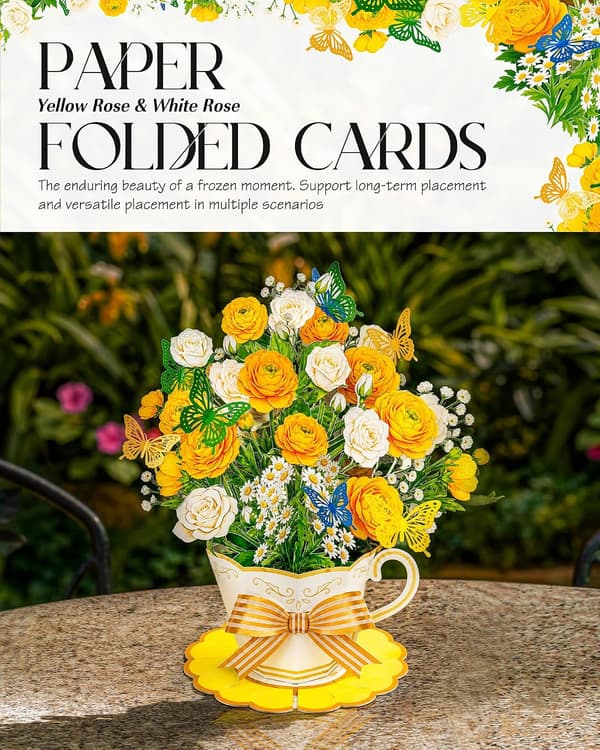 4 stk. Pop-Up Blomsterbuketkort til Kvinder Mor Hustru, Gul yellow