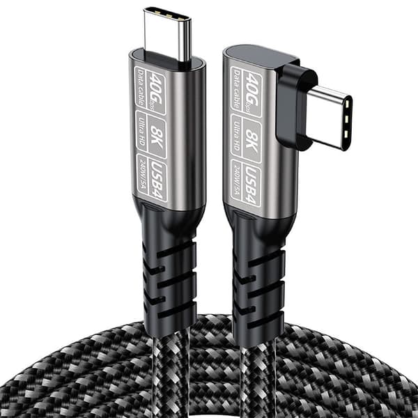 Vinklet USB4-datakabel 40 Gbps høyhastighetskabel - Støtter 8K, 240W lading og Thunderbolt 4/3 for bærbare datamaskiner 1,5m 1.5m