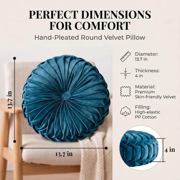 Rund fløyelspute til sofa Liten håndlaget dekorativ pyntepute til seng soverom 38*38*15cm Mørkeblå blue