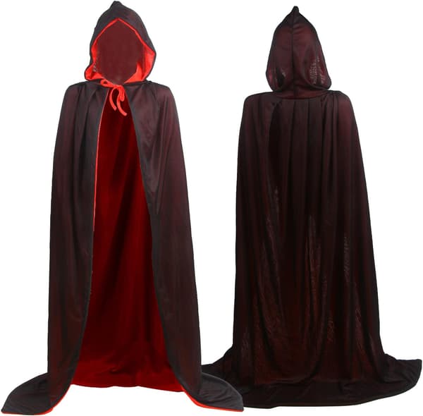Vendbar sort og rød vampyrkappe med hætte til Halloween - Voksenkostume - 140 cm