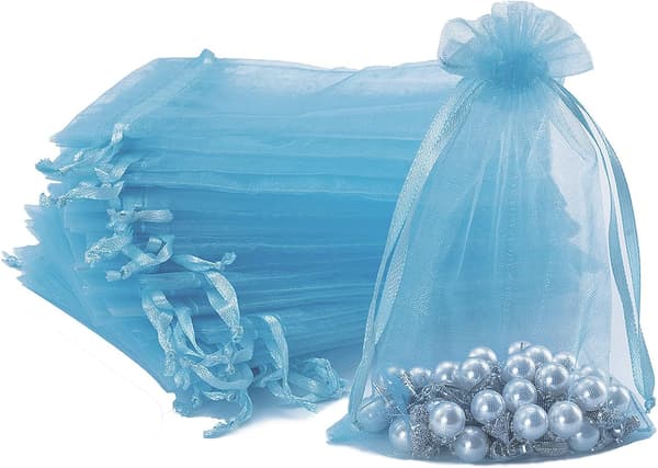 100 st Blå Organzapåsar Medium 10 x 15 cm Dragsko Smyckespåsar Bröllopsfest Presentpåsar och Godispåsar