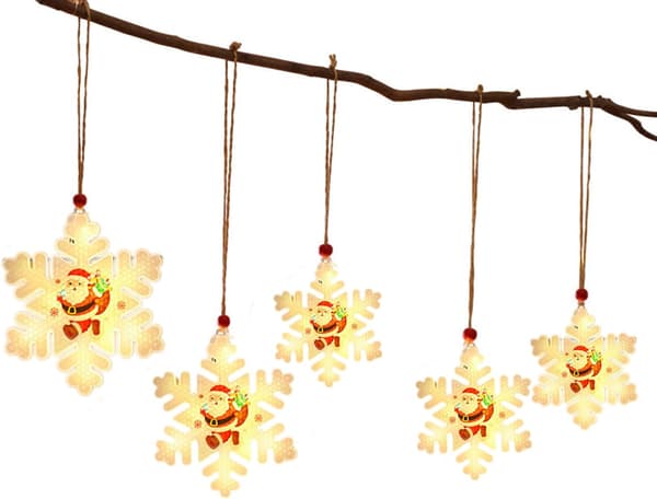 LED-julbelysning hängande dekoration, 5-pack julgransprydnader med blinkande ljus, snöflinga Snowflake