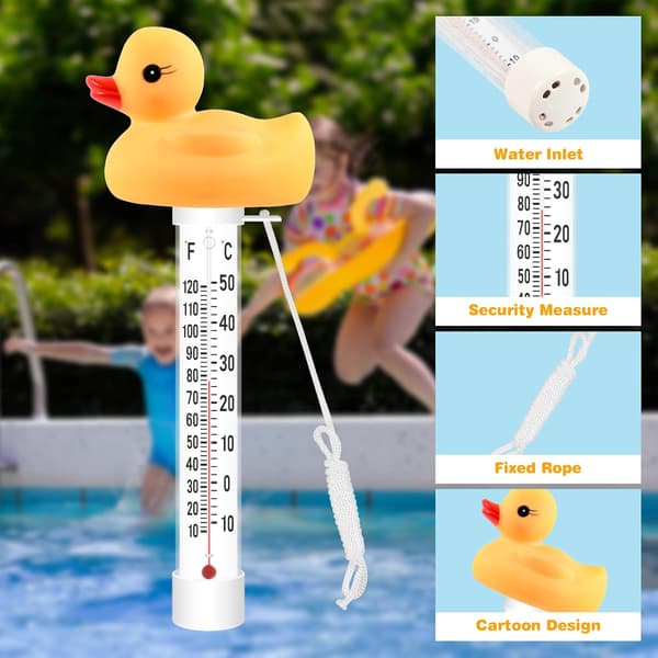 Pooltermometer, vattentemperaturtermometer med snodd, okrossbar, flytande termometer för isbad (ankor)