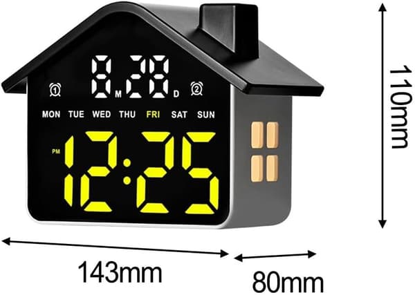 Hus LED Vækkeur 14.3x8x11cm Multifunktionsdisplay Justerbar (gul) yellow