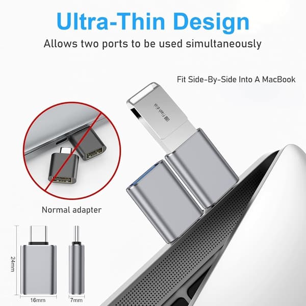 4-pak USB-C til USB 3.0-adapter - Højhastighedsdata- og opladningskonverter, kompatibel med MacBook Pro/Air, iPad Pro Sølv