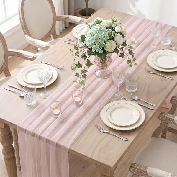 Blushing Pink Boho Cheesecloth Gauze bordslöpare 70 x 300 cm pink