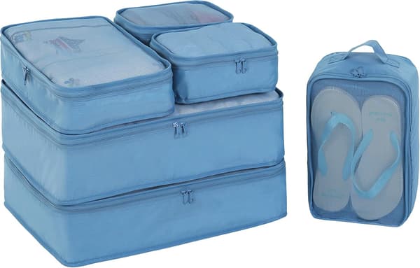 Set med 6 resväskor med skopåse (marinblå)