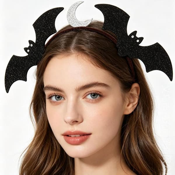Musta kimalteleva lepakko-kuu-panta Halloween-hiusasusteet (17cm×18cm) black