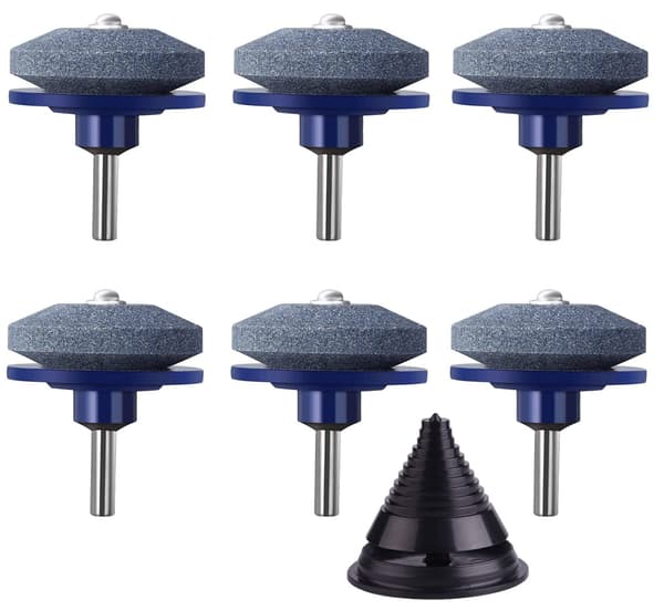 Sett med 6 gressklipperbladslipere, 5 cm universal roterende sliper med bladbalanser (blå)