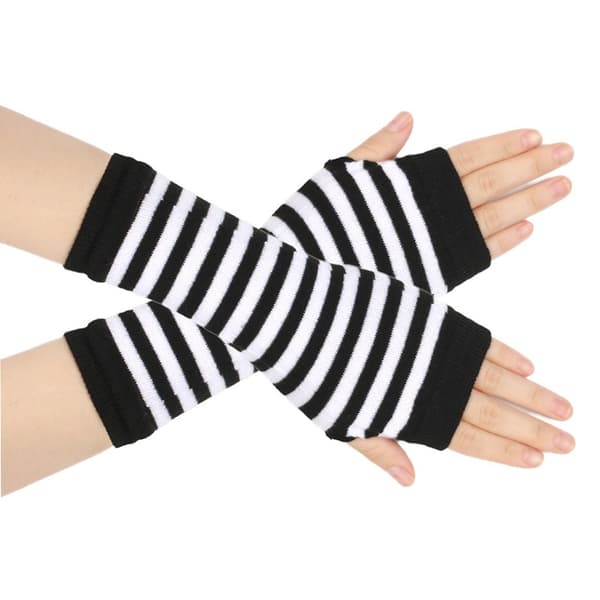 Stribede fingerløse vanter, strikkede armvarmere med tommelfingerhuller Sort&Guld Black&Gold