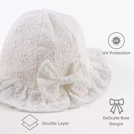 Solhat til spædbørn med broderede blomster, spædbarns bøllehatte, sommerhat til små piger white M