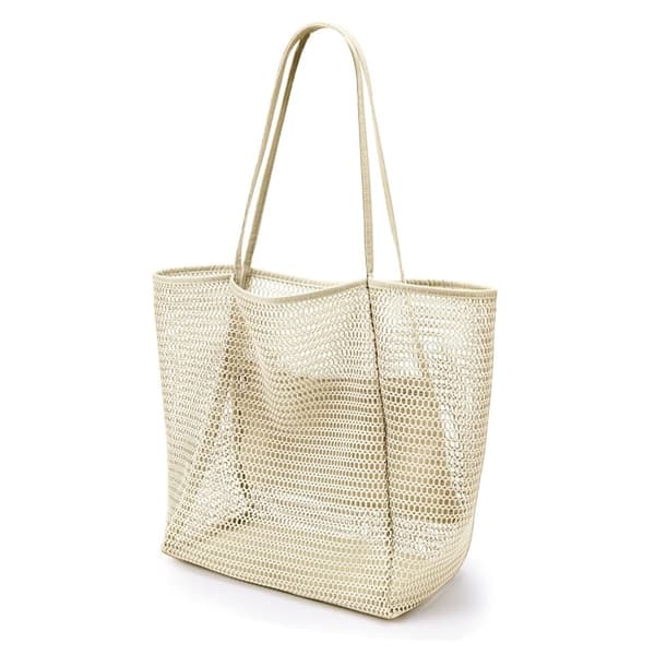 Sammenleggbar strandveske, nettingveske for kvinner Beige