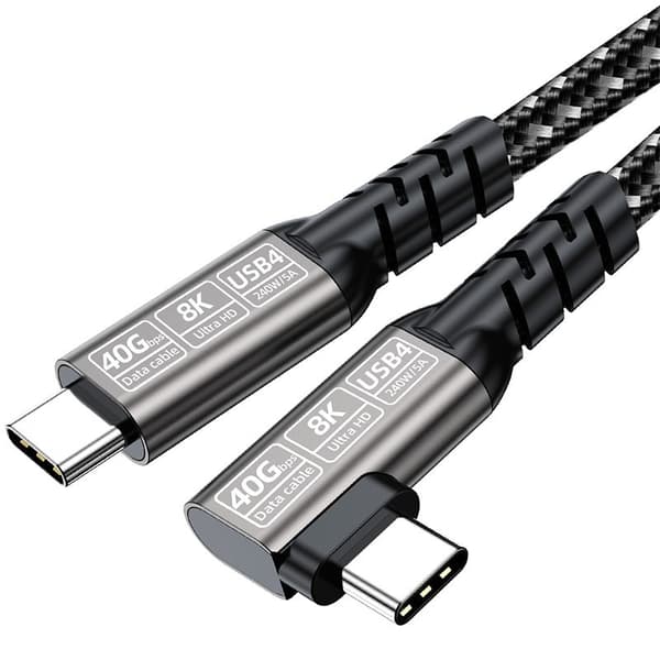 Vinklet USB4-datakabel 40 Gbps høyhastighetskabel - Støtter 8K, 240W lading og Thunderbolt 4/3 for bærbare datamaskiner 1 m