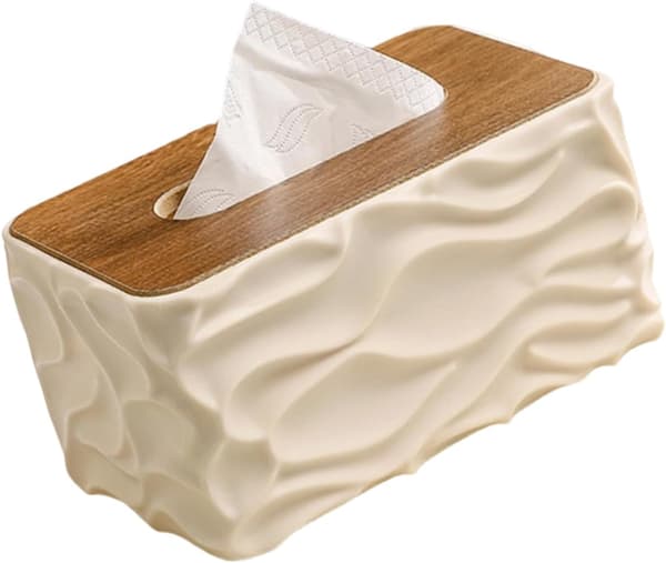 Træfinish Tissueholder med Krop og Bølget Detalje Multifunktionel Tissue Dispenser til Ethvert Interiør Badeværelsesdispenser (Beige) beige