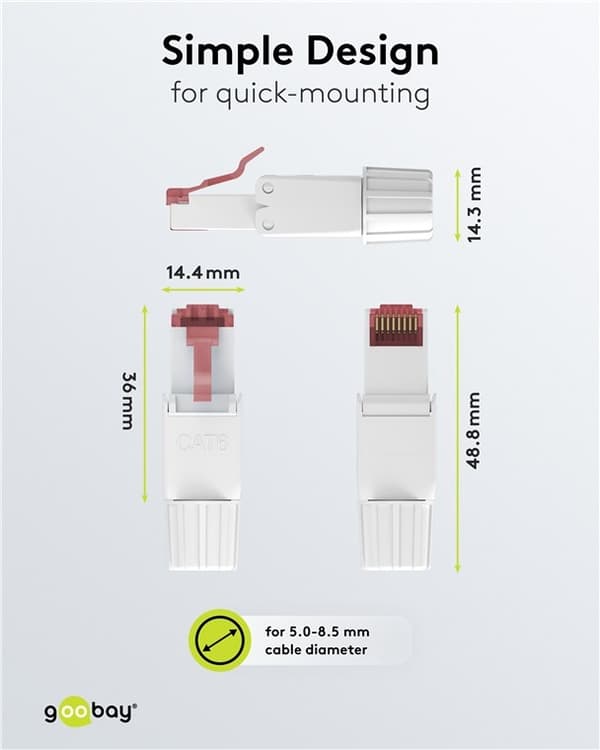 CAT 6 oskärmad RJ45-kontakt UTP, för verktygsfri montering