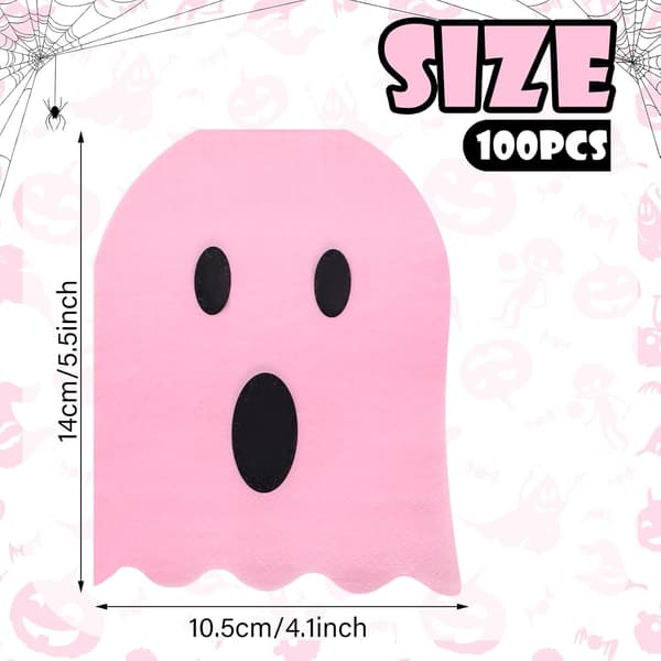 100 stykker Halloween spøgelsesservietter hvide 2-lags engangs foldede, lyserøde pink