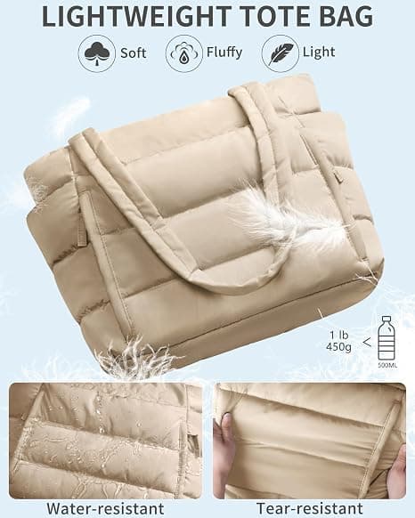 Puffer mulepose til kvinder, letvægts puffet rejse- og arbejdstaske | Håndbagage 15,6\" bærbar computerpung (camel) camel
