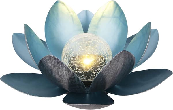 Solcellelampe, Ø 27,5 cm, Høyde 12 cm, metall, Sølv/Blå