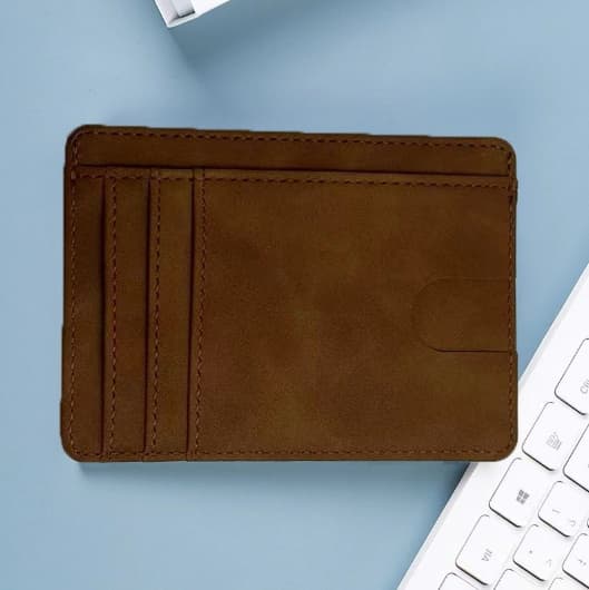 RFID-blokkerende kortholder, slank minimalistisk lommebok foran, brun