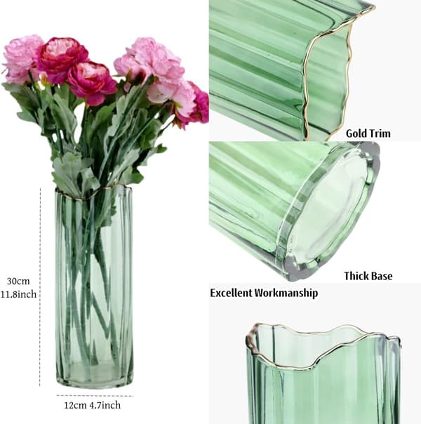 Hög Glasvas för Blomvas Tjock Stor Cylindervas Heminredning Grön 12x30cm