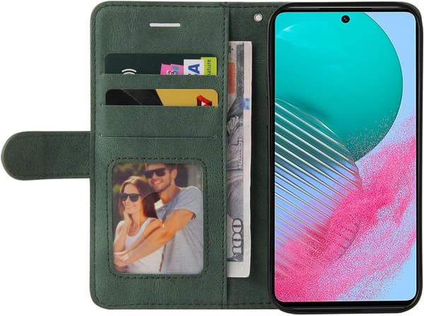 Samsung Galaxy A05S Fodral Geometrisk, Stötsäkert Plånboksfodral PU Läder med Kortfack Vikbart Ställ - Grön