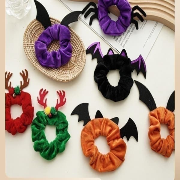 Halloween Hårstrikker, Flaggermusvinge Edderkoppben Gevirformede Elastiske Hårbånd, Mykt Stoff Halloween Fest Hårtilbehør for Kvinner Jenter (E) E