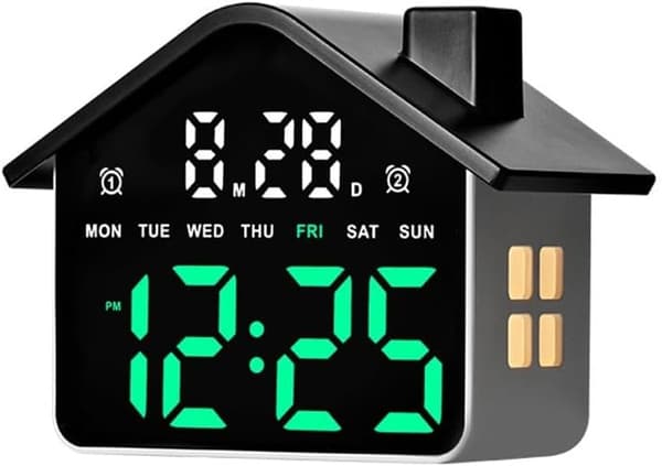 Hus LED Vekkerklokke 14.3x8x11cm Multifunksjonsdisplay Justerbar (grønn) green