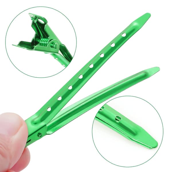 Sæt med 24 næbclips, 8,9 cm, rustfrit metal, med huller, til hårstyling og hårfarvning, grøn.
