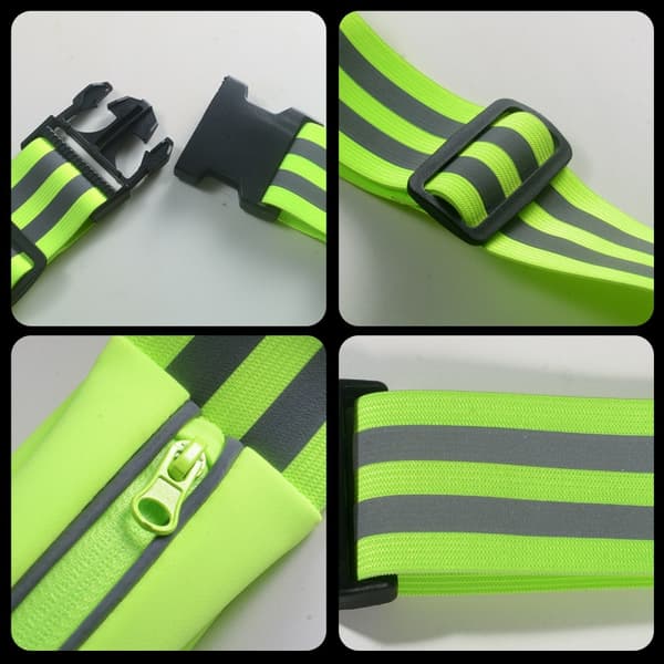 Reflekterande löparbälte med ficka och armbindel - T10 bälte och 2x gröna armbindlar