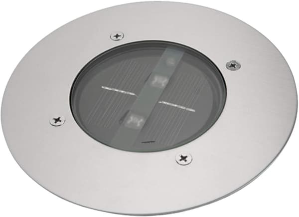 Sett med 4 moderne runde innfelte LED-solcellelamper i rustfritt stål/glass utendørs (varmhvit)