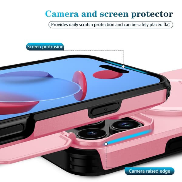 2-i-1 magnetisk telefondeksel kompatibelt med iPhone 17 Pro Max med skyvevindu og stativ, rosa Pink