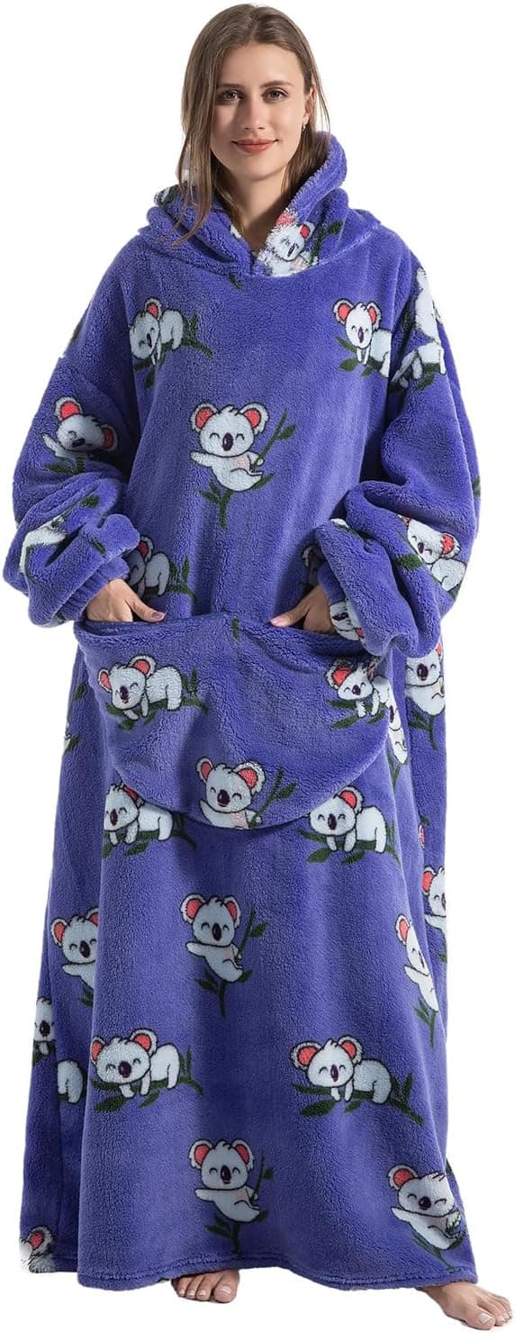 Oversized Hoodie Teppe for Kvinner Voksne Oversized Brukbar Hettegenser Pullover, Varm Koselig Genser med Stor Lomme