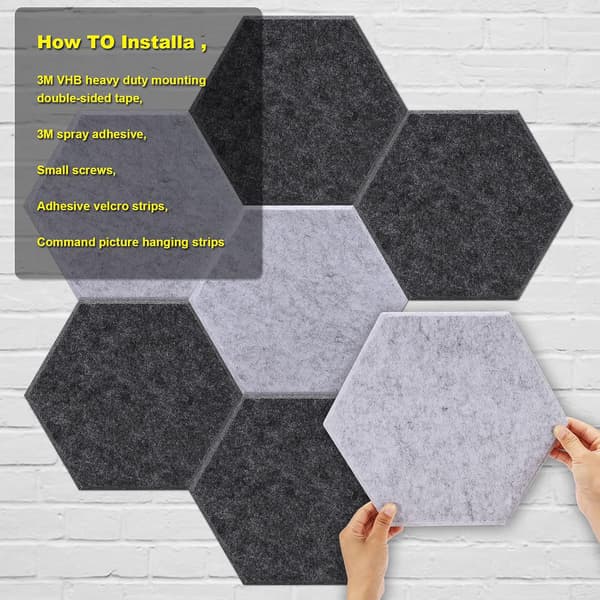12-pack hexagonala akustiska isoleringspaneler, 30*26*0,9 cm, ljusgrå.