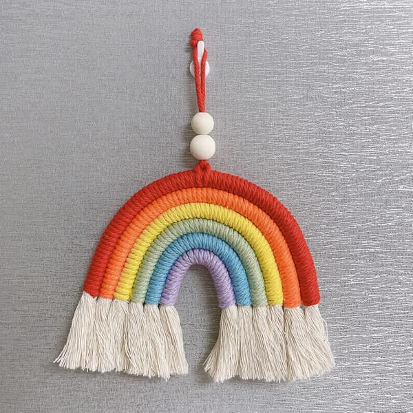 Regnbåge pom-pom väggbonad, DIY handvävd färgglad regnbåge väggdekoration (1 st)
