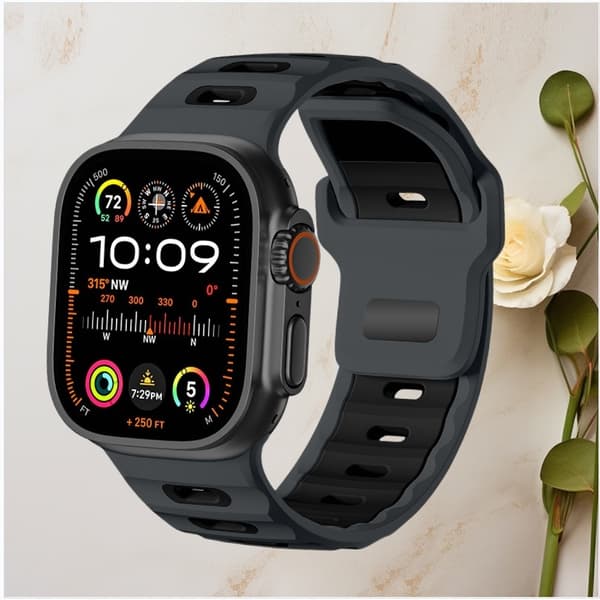 Stilfuld silikonerem til Apple Watch Series 1-10 Sort Black