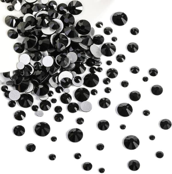 Sorte Flatback Rhinestones, Flatback Ædelstene Runde Sorte Krystal Rhinestones til Neglekunst Blandede 6 Størrelser (Sort)