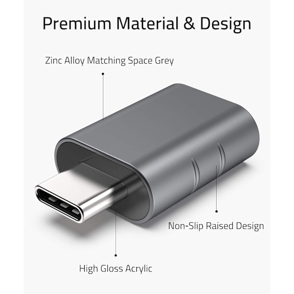USB C til USB Adapter (2 stk.), USB-C Han til USB3.0 Hun Adapter Kompatibel med MacBook Pro efter 2016, MacBook Air efter 2018 Space Gray