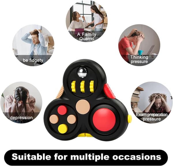 Fidget Pad - 11 Funktion Legetøj til Stress- og Angstdæmpning - Perfekt Spil til ADHD, ADD (Sort) Black
