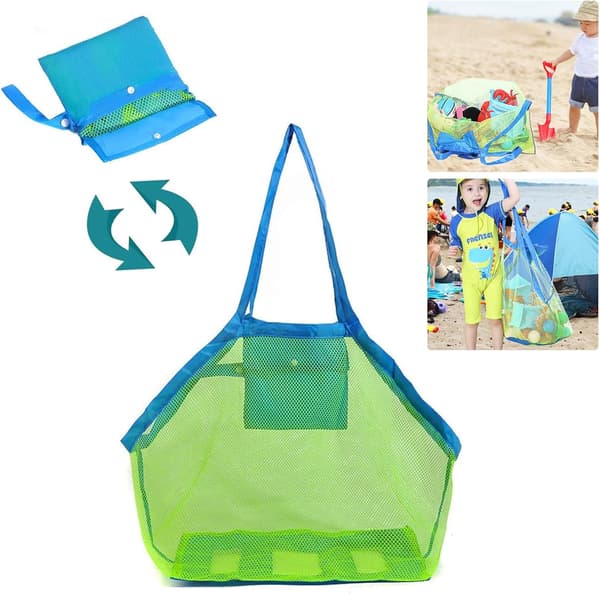 Mesh strandtasker til legetøj og sand, foldbare tasker til opbevaring af muslingeskaller, hurtigtørrende opbevaringstaske til børn