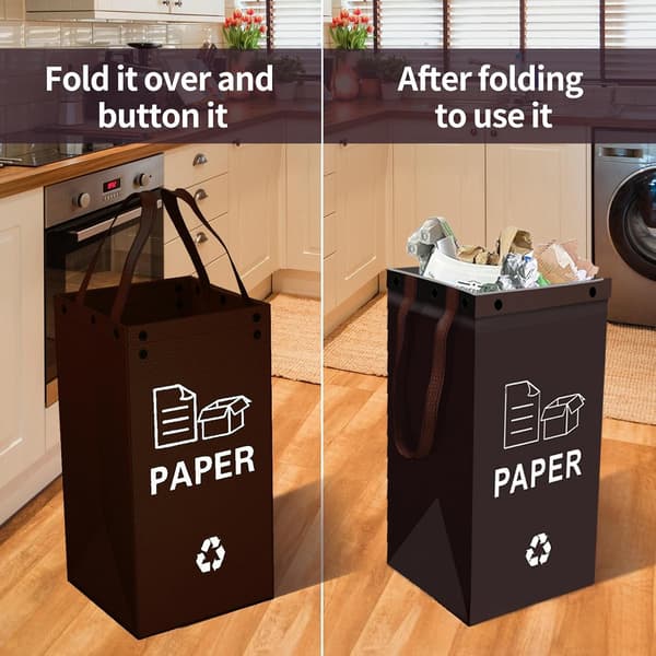 Resirkuleringspose, sammenleggbare sorteringssekker for papir, plast, glass | Forsterkede bærehåndtak (grå) gray
