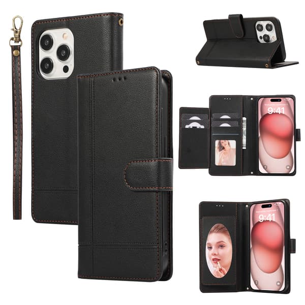 Multifunksjonelt speilkortholder lommebok mobiltelefondeksel 15PRO