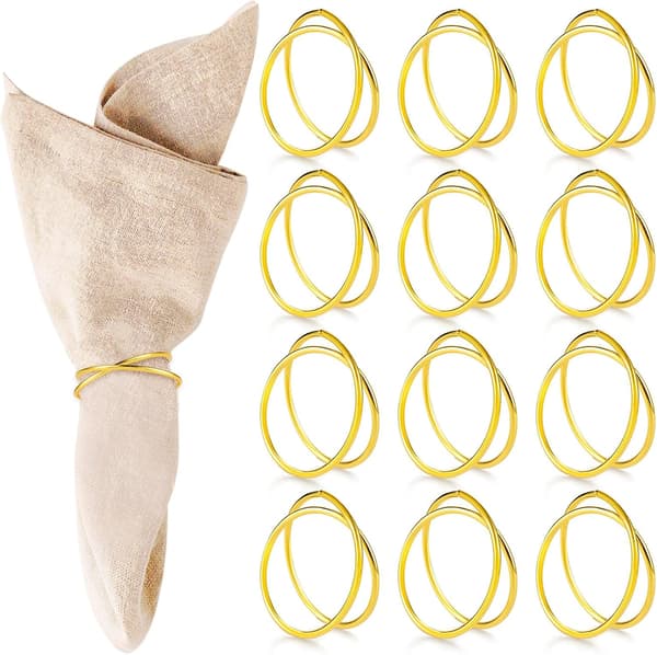 12 st Bröllops Servett Ringar Guld Servettklämmor Hållare Spännen Stift Servering Servett Ringar Bord Linne Ringar Tyg Servett