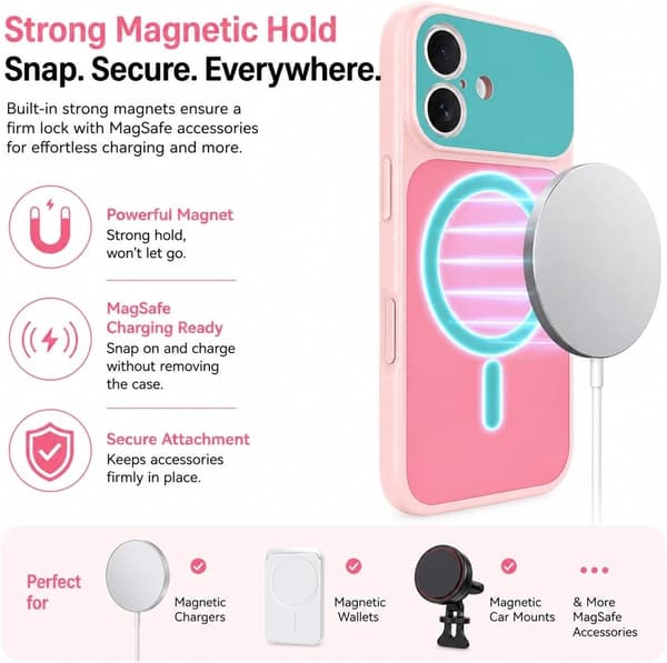 iPhone 17 Magnetiskt skal i kontrastrik godisfärg, Rosa iphone17