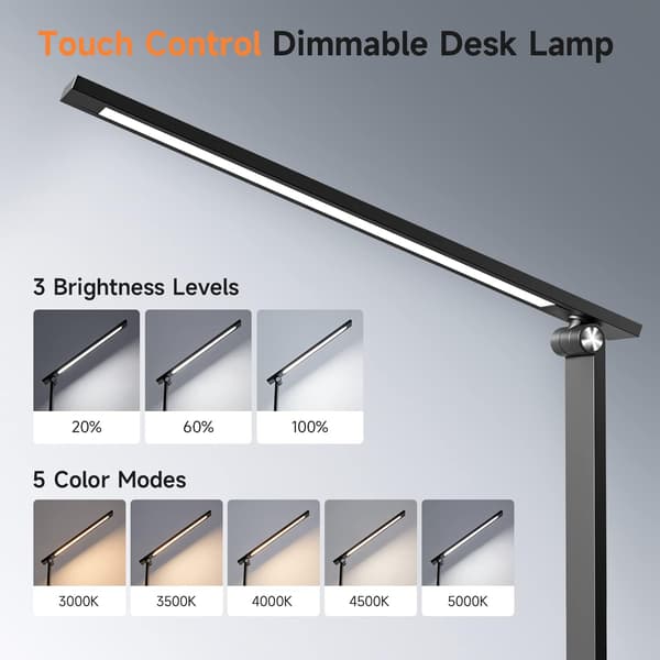 LED Skrivebordslampe, 3 Lysstyrkeniveauer, 5 Farver, Bærbar Foldbar Skrivebordslampe, Touch Sengelampe