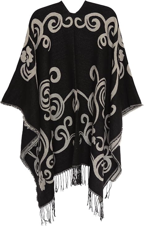 Dame Printet Sjal Wrap Moderne Åben Front Poncho Cape