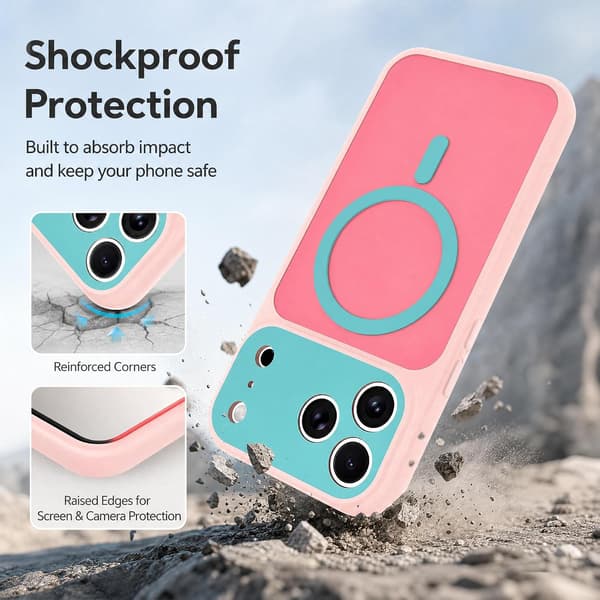 iPhone 17 Pro Magnetisk deksel med kontrastfarger i godteristil, rosa iphone17PRO