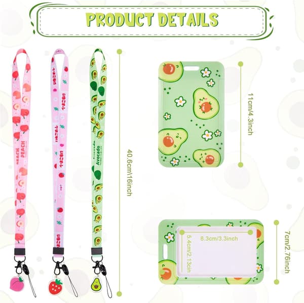 3-pak Fruit Loop Lanyard med ID-kortholder og nøglering til studie-ID, buskort [JUN]