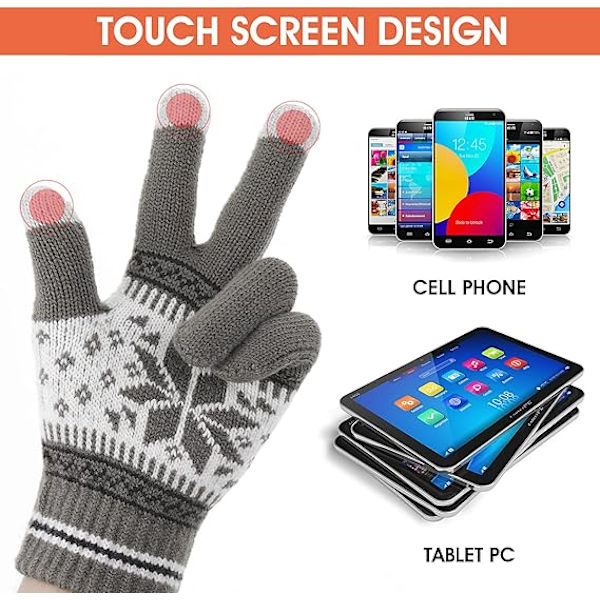 1 Par Vinter Touch Screen-Vantar, Snöflinga Tryckt Vinter Tjocka Stickade Vantar Textning Vantar Varma Touchscreen Vantar